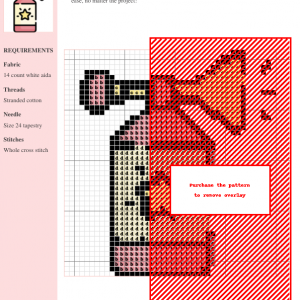 Cross stitch pattern chart depicting a cute air horn in red, pink, and orange. The design uses whole cross stitch.