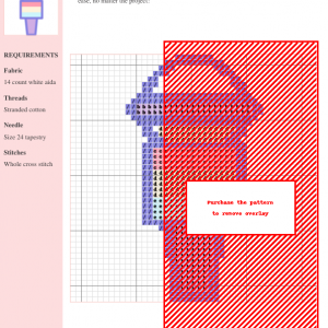 A cross-stitch pattern depicting a rainbow-colored design, likely representing LGBTQ+ pride. The image shows a partially visible design overlaid with a red pattern; purchase is required for full access.