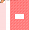 Cross stitch pattern featuring a diagonal red and white design. A small image of a cute cartoon carrot is included.