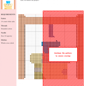 Cross-stitch pattern design featuring a rustic water well, showcasing a blend of warm earthy tones. The pattern includes a color key.