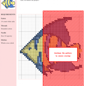 Cross stitch pattern of a serene angel fish, showcasing a detailed color chart with DMC and Anchor thread numbers.