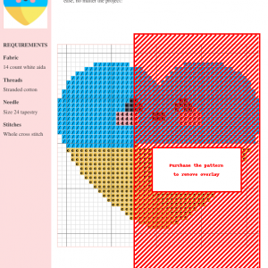 Cross-stitch pattern depicting a stylized sunflower in blue, yellow, and red, symbolizing hope and resilience for Ukraine.