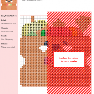 Cross-stitch pattern depicting a charming vegetable crate with colorful vegetables. The design includes clear instructions and DMC/Anchor thread color numbers.