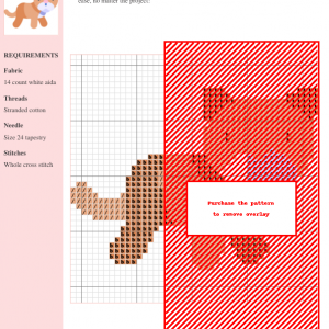 Cross stitch pattern of a playful puma, featuring earthy tones on 14 count white aida fabric. DMC and Anchor thread color numbers included.