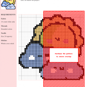 Cross stitch pattern showcasing a cheerful sun and clouds design in blues, oranges, and reds. DMC and Anchor thread color numbers included.