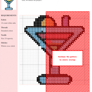 Cross stitch pattern of a colorful cocktail, featuring a detailed design with various colors and stitches. Perfect for crafting enthusiasts.