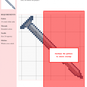 Cross stitch pattern depicting a stylized nail design, perfect for nail art enthusiasts. The pattern uses shades of blue and is shown on 14-count white aida fabric.