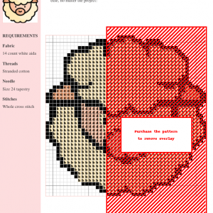 Cross stitch pattern featuring an adorable sheep design with red accents. The pattern includes a color key and instructions.