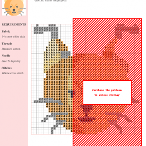 Cross stitch pattern featuring a caracal, a desert cat, in shades of orange, beige, and gray. The design includes clear grid lines and color-coded symbols.