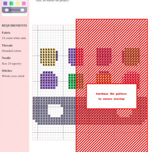 Cross stitch pattern showcasing a glamorous makeup design. The image displays a color key and partial view of the finished design.