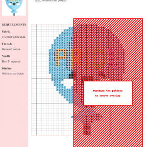 Cross stitch pattern depicting a colorful balloon with the word 'PRIDE' on it. The pattern uses light blue, red, orange, and pink threads.