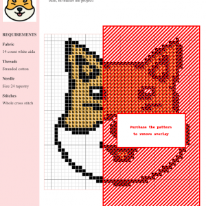 Cross stitch pattern featuring an adorable Shiba Inu dog in tan and red, ready for download as a PDF.