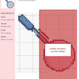 Cross stitch pattern showcasing a charming skimmer design in blues and reds, perfect for coastal-themed crafting projects.
