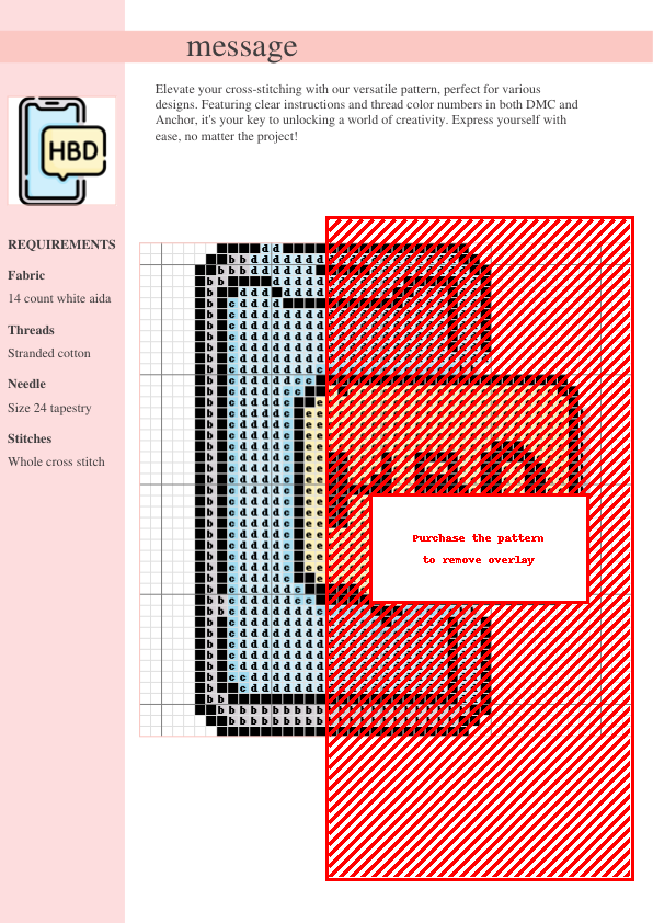 Cross-stitch pattern featuring a charming message in a bottle design. The pattern includes a color key and grid for easy stitching.