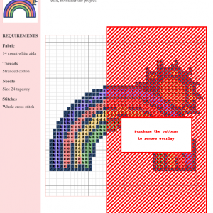 Cross stitch pattern of a rainbow with sun, showcasing vibrant colors and clear grid for easy stitching.