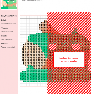 Adorable cross stitch pattern featuring a cute, mossy green monster playing baseball. The design incorporates shades of green, beige, and brown.