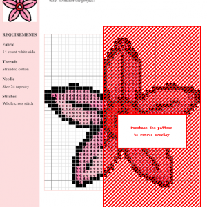 A charming cross-stitch pattern featuring a five-petaled pink flower with a red center. Perfect for beginners and experienced stitchers.
