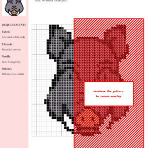 Cross stitch pattern featuring a cute boar's head design in shades of gray.