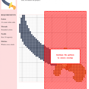 Cross stitch pattern of a stylized saber, featuring blue-grey and yellow-orange color scheme. Ideal for fantasy, gaming, or historical themed projects.