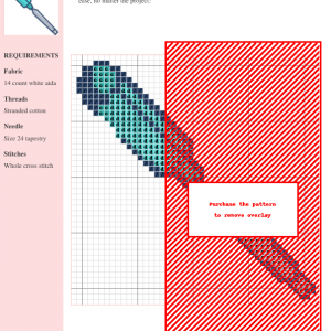 Image of a cross stitch pattern depicting a teal and silver chisel.
