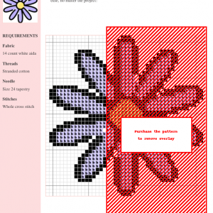 Cross stitch pattern featuring a charming lavender daisy with a yellow center. Simple, elegant design perfect for beginners.