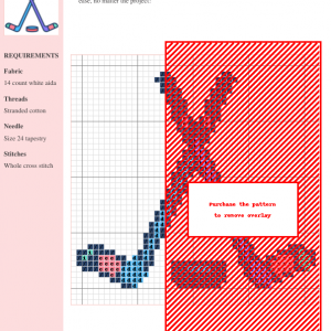Cross stitch pattern featuring two pastel-colored ice hockey sticks crossed, with a puck at the bottom. A charming and simple design.