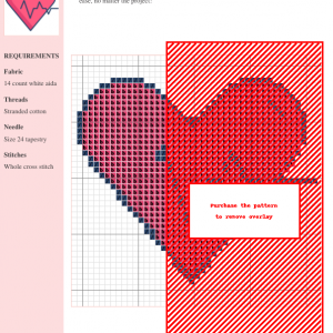 Cross stitch pattern featuring a pink heart with a stylized EKG heartbeat line, perfect for medical professionals or heart enthusiasts.