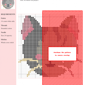 Cross stitch pattern of a charming Russian Blue cat with pink ears and cheeks. Simple design, perfect for beginners.