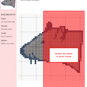Cross stitch pattern of a cute rat's head, featuring grey tones and simple linework. Perfect for beginner stitchers.