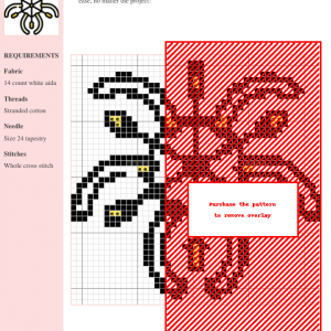 Cross stitch pattern featuring a stylized lily or floral mandala design in cream and gold, perfect for crafting projects.