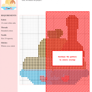 Image of a cross stitch pattern depicting a bowl of cute, cartoon tofu with a small fork. The design features pastel colors and a kawaii style.
