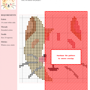 A charming cross-stitch pattern depicting the face of a Singapura cat, featuring soft pastel colors and delicate details.