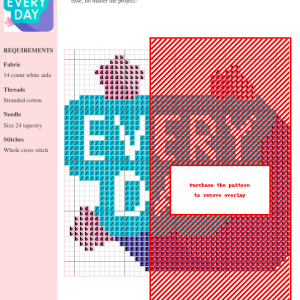 Image of a cross stitch pattern design featuring the words 'EVERYDAY' in a stylized, colorful font, accented with pink stars.