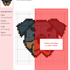 Cross stitch pattern featuring a charming Rottweiler dog's head, showcasing dark grey and brown colors.