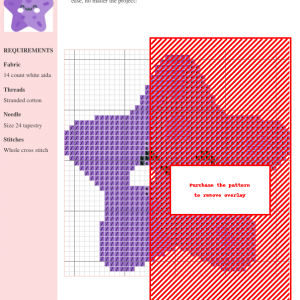 Image of a charming purple starfish cross stitch pattern featuring a kawaii design with blush accents.