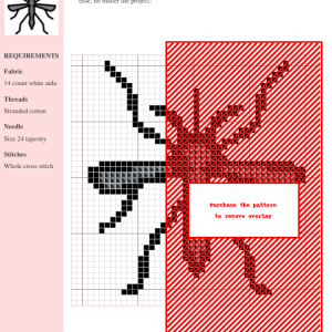Cross stitch pattern featuring a detailed design of a mosquito, rendered in shades of gray. Ideal for insect-themed cross stitch projects.