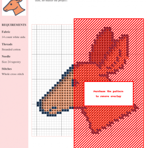 Cross stitch pattern featuring a detailed profile of a cute, orange deer head.