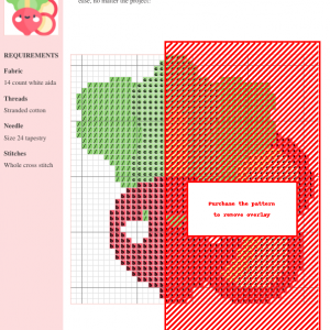 Image of a charming cross stitch pattern featuring a cartoon radish with a smiling face and accompanying slices.