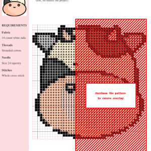 Image of a charming cross-stitch pattern depicting a cartoon cow's head, featuring black and white patches on a light cream background.