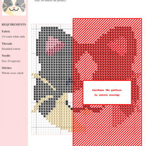 Image of a Cymric cross stitch pattern featuring a cute gray and white kitten with pink ears.