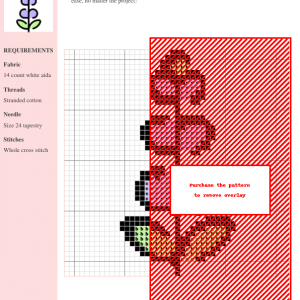 Image of a lavender cross stitch pattern featuring a single stalk of lavender with purple blossoms and green leaves.