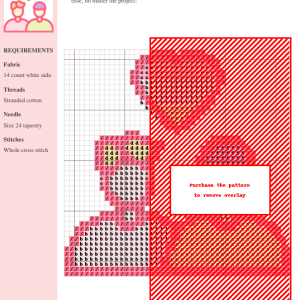 Image of a cross-stitch pattern depicting two people with a gender-inclusive heart above them. Pastel colors are used in a simple, charming design.