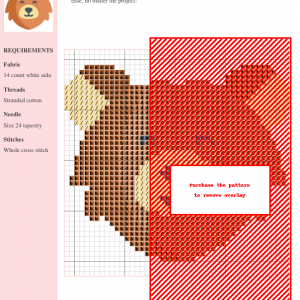 Cross stitch pattern featuring a cute, smiling bear face in shades of brown and beige.