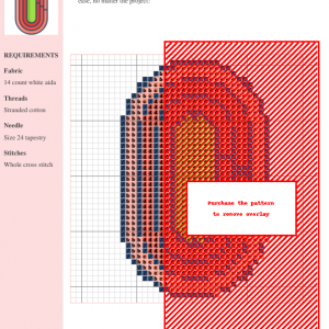 Cross stitch pattern depicting a running track with red lanes and a green center. Perfect for sports lovers and needlepoint enthusiasts.