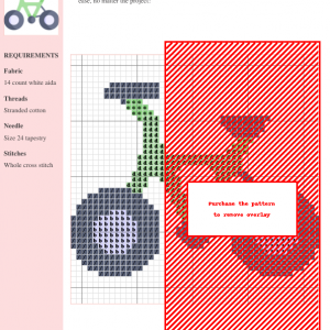Cross stitch pattern featuring a charming bicycle design in green and gray.