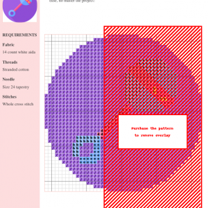Cross stitch pattern depicting a cute rattle in blue, pink, and purple. Perfect for baby shower gifts or nursery decor.
