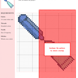 Image of a cross stitch pattern depicting a stylized chisel or sculpting tool in shades of blue and teal.
