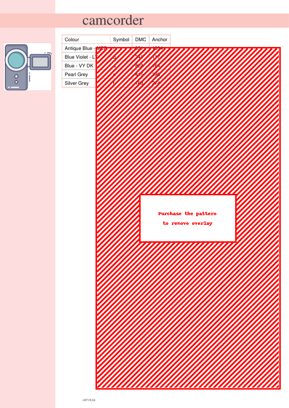 A colorful cross-stitch pattern depicting a vintage-style camcorder, perfect for crafting and home decor projects.