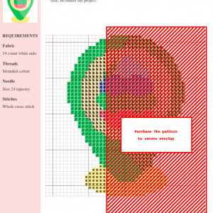 Cross stitch pattern design featuring a pastel-colored Easter egg inside a green location pin, perfect for springtime crafting projects.