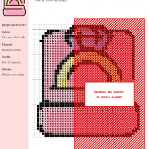 Cross stitch pattern of a wedding ring with diamond in a pink box. Perfect for wedding gifts or anniversaries.
